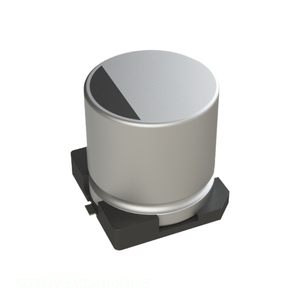 Condensador de Aluminio de 330 uF, Canal del Fabricante 330 uF, 20%, 50 V, Montaje en Superficie SMD, 50SGV330M16X16.5 - Product Image 1