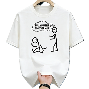 T-shirt divertente con personaggio a stick figure 'Pull Yourself Together Man', con gioco di parole sulla salute mentale, umorismo sarcastico, grafica originale - Product Image 5