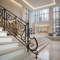 Garde-corps et rampes d'escalier en fer forgé artistique avec main courante, montage mural, résistant à la rouille, design traditionnel pour usage intérieur