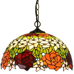 Lámpara de Araña Estilo Tiffany Vintage de 16 Pulgadas LongHuiJing, Lámpara de Araña de Vidrio con Diseño de Tulipán Rojo para Decoración de Hogar, Restaurante o Bar - Product Image 4