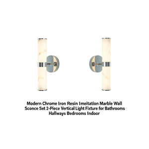 Applique Murale Moderne en Fer Chromé et Résine, Lot de 2 Luminaires Verticaux pour Salles de Bain, Couloirs, Chambres à Coucher, Intérieur - Product Image 1