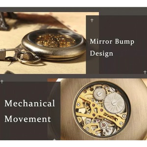 Nouvelle montre de poche mécanique haut de gamme Drioshipping en acier inoxydable et bois, style rétro, à ouverture à clapet, silencieuse - Product Image 6