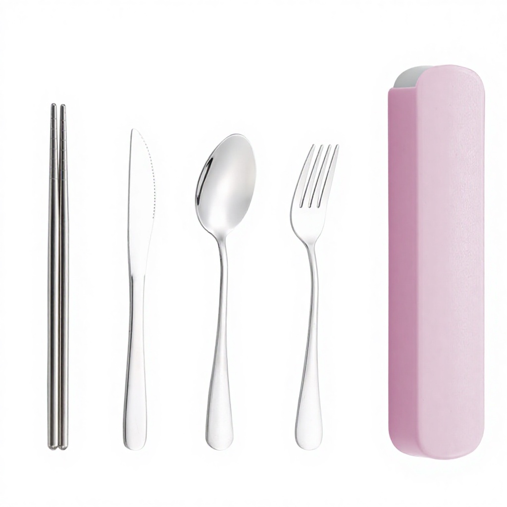 Affordable a-pink knife fork spoon chopsticks set of four