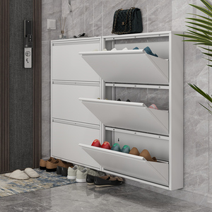 Ultra-Thin Slim Metal Shoes Cabinet with 4 Flip <b>Drawers</b> Large Capacity Wall Mount Shoe <b>Organizer</b> for Entryway Durable Design - Product Image 6
