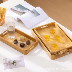 Cross-border wooden retro walnut-colored rectangular <b>tray</b> for home use, serving fruit, tea break, <b>snacks</b>, dry brewing, and - Product Image 3