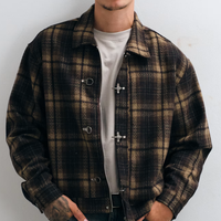 Veste décontractée élégante pour homme en tissu écossais noir et blanc avec garniture en cuir PU, simple boutonnage, automne