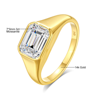 Fournisseur de bijoux en or de luxe, cadeau pour père et mari, bague en or 14 carats creuse avec moissanite taille émeraude 3 carats pour homme
