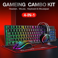 Amazons üst TF400 oyun kablolu klavye fare 4 in 1 combos klavye mouse mousepad hoparlör seti tabletler için