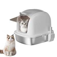 Accessoires pour chat en acier inoxydable Boîte à litière facile à nettoyer Intérieur antiadhésif sans odeur pour petits et grands chats Accessoire pour chat