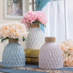 Vaso de flores nórdico, vaso de flores de cerâmica azul/branco/rosa, simples, moderno, secas, hidroponia, decoração de casa e sala de estar