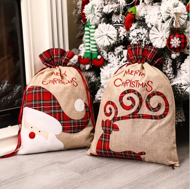 New Design Reusable Large Christmas Drawstring Sacks Santa Sack Bags Xmas Present Storage Bag