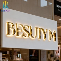 Enseigne publicitaire LED 3D rétroéclairée personnalisable en or miroir, lettres lumineuses pour entreprise, logo de marque, enseigne murale