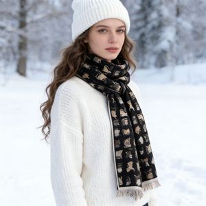 Écharpes tricotées à motifs mignons, longues, isolantes thermiquement, pour femmes, chaudes pour l'hiver, gris, bleu, jaune, noir, kaki - Product Image 3