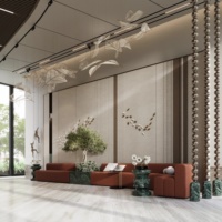 Meubles d'exposition personnalisés pour hall d'hôtel, comptoir de réception en marbre vert, canapé lounge, service clé en main pour l'aménagement intérieur