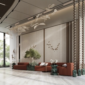 Custom Hotel Lobby Display Furniture Green Marble Reception Counter Lounge <b>Sofa</b> Interior Turnkey Fit-out Service - Product Image 6