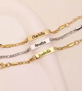 Bracelet personnalisé avec nom, chaîne <span class=keywords><strong>en</strong></span> acier inoxydable plaqué <span class=keywords><strong>or</strong></span>, bijoux tendance, cadeau pour enfants, bracelet à barre avec gravure de lettres - Product Image 5