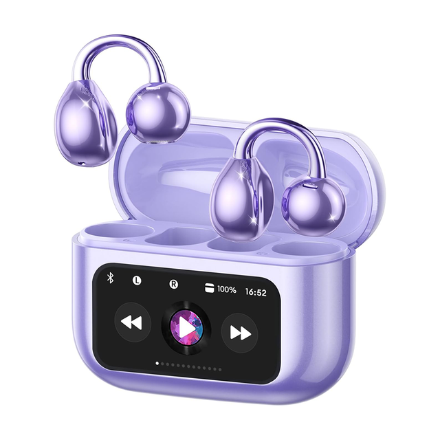 Color Touch Screen Digital Display Ear Clip Sports Earbuds with Noise Cancellation IPX4 Waterproof 3D Surround Sound