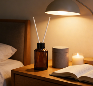 Customizable Multi-Size Slope Shoulder Threaded Amber Glass Diffuser <strong>Bottle</strong> with Cork, Reeds, Caps &amp; Gift Box for Aromatherapy - Product Image 3