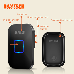 Sonnette <span class=keywords><strong>de</strong></span> <span class=keywords><strong>porte</strong></span> intelligente sans <span class=keywords><strong>fil</strong></span> Daytech étanche <span class=keywords><strong>avec</strong></span> télécommande, compatible EU/UK/US, 58 mélodies, portée <span class=keywords><strong>de</strong></span> 150 m, certifiée CE - Product Image 2