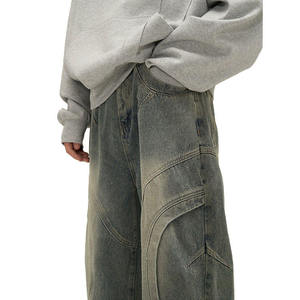 Jeans Baggy Y2K de Pierna Ancha con Costuras en Arco y Parches, Lavado Monkey, Jeans Rectos de Mezclilla de Alta Calidad para Hombre, Novedad 2025 - Product Image 5