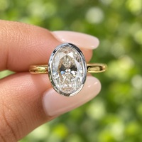 Bague solitaire ovale allongée en moissanite, monture closée, or massif 9K 10K 14K 18K, certifiée GRA, bicolore, pour fiançailles, bijoux personnalisés
