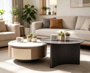 Modern <b>Round</b> <b>Coffee</b> <b>Table</b> Set Marble Top Storage Living Room Furniture Minimalist Design Black White Color - Product Image 3
