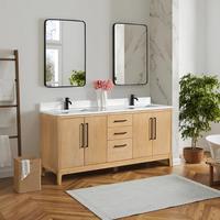 Kabinet Vanity Kamar Mandi Kayu Solid Modern Mewah dari Kayu Walnut Red Oak dengan Lampu LED