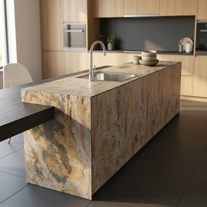 Nouvelle Arrivée Bloc de Placage en Pierre Flexible Translucide Argent Or Écologique Naturel Taille 280 cm pour Intérieur de Villa - Product Image 5