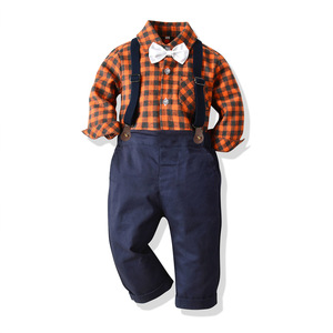 <span class=keywords><strong>Set</strong></span> di Abbigliamento per Bambini con Papillon, Camicia a Quadri a Maniche Lunghe + Pantaloni con Bretelle, 2 Pezzi, Completo da Gentiluomo per Feste - Product Image 5