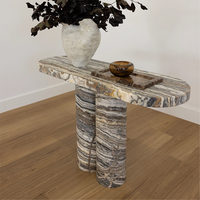 Meubles KUMUSI, table console de salon en marbre gris moderne Wabi-Sabi avec base solide pour villa et appartement