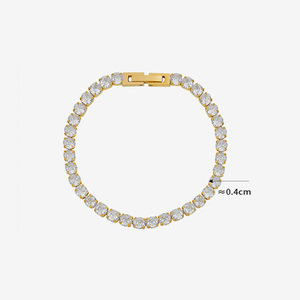 Bracciale Tennis Placcato <span class=keywords><strong>Oro</strong></span>/Argento 18K con Zirconia Cubica da 4mm, Gioielli Inossidabili, Regali Donna, Braccialetti Delicati in <span class=keywords><strong>Oro</strong></span> con Diamanti CZ 5A - Product Image 6