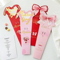 Boîte de fleurs unique pour la Fête des Mères, en forme de cœur avec nœud, bouquet à tige unique, emballage en ruban fait main DIY