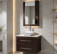 Ensemble de meuble-lavabo mural moderne en MDF laqué avec miroir LED intégré pour salle de bain, idéal pour appartement