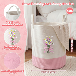 Laundry <b>Basket</b> with Bow <b>Hamper</b> <b>Hamper</b> 15 X 17.7 Inches Toy Box Large Coquette <b>for</b> Blanket Toys Clothes Organization - Product Image 5