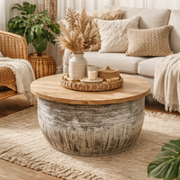 Table basse de style industriel antique, finition naturelle/noire mate, polyvalente, en métal, pour l'extérieur, villa, maison, meubles en fer forgé, salon