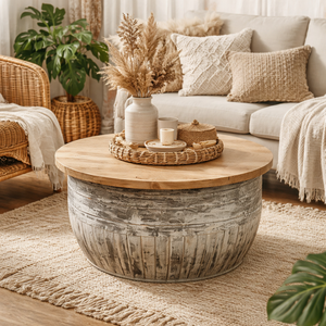 Table basse ronde de style antique et blanche en métal polyvalent meubles de maison de villa d'extérieur avec cadre en fer pour le salon et la salle à manger - Product Image 1