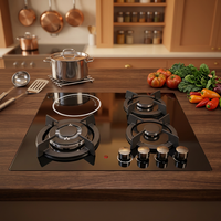 Table de cuisson hybride encastrable 4 feux avec 3 brûleurs à gaz et 1 zone à induction en verre noir