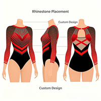 Justaucorps de gymnastique rythmique artistique personnalisé en spandex rouge et noir, tenue de sport professionnelle pour enfants et filles, usage quotidien