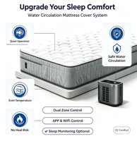Matelas pliable à circulation d'eau à température contrôlée à deux zones, système de sommeil ultra-silencieux, refroidissement et chauffage toute l'année