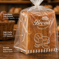 Sacs à pain transparents à soufflets latéraux en CPP de qualité alimentaire avec impression hélio personnalisée pour sandwichs, toasts et produits de boulangerie maison