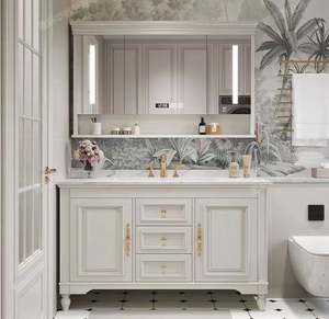 Meuble de sol américain rétro minimaliste, design personnalisé, meuble-lavabo de salle de bain avec miroir intelligent - Product Image 6