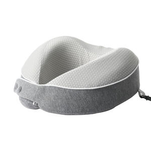 Almohada de viaje portátil en forma de U de espuma viscoelástica para el cuello, soporte para siesta en avión u oficina, diseño gris sólido - Product Image 1