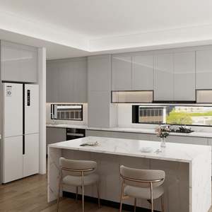 Cuisine modulaire blanche sur mesure SANTOPOVA en forme de L avec appareils encastrés, portes à panneaux plats, fabriquée en panneaux de mélamine durables MDF - Product Image 6