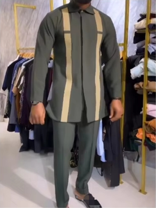 Herren Casual 2-teiliges Smart Set Langarm Turn Collar Beige Strick hemd Hose Größen X XX XXX Atmungsaktive Polyester Baumwolle 2 3 - Product Image 2