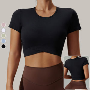 Camiseta Deportiva Corta de Yoga para Mujer, con Cuello en V, Transpirable, Ligera, de Alta Elasticidad y Suave, Disponible en Stock - Product Image 1