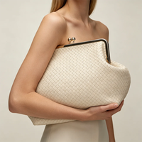 Sac à main rétro en cuir PU tressé pour femme avec fermoir Kiss Lock, sac bandoulière détachable, idéal pour les soirées et les dîners