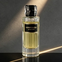 Flacon de parfum de luxe en verre transparent 30 ml, étiquette personnalisée, atomiseur cylindrique vide, capuchon noir taillé en diamant, sérum de soin pour la peau