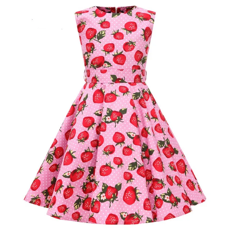 Polka Dot Vintage Kids 1950s Swing Dress Flower Floral Midi Dress Cotton Summer Dress Baby Girl