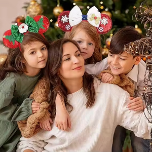 Diadema con lazo y orejas de ratón de Navidad, <span class=keywords><strong>Aro</strong></span> para el pelo para mujeres y niñas, bandas para el pelo de lentejuelas, accesorios para el cabello con patrón de árbol de Navidad - Product Image 1