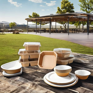 ชุดจานชามกระดาษคราฟท์แบบกำหนดเองได้ ภาชนะใส่อาหารแบบใช้แล้วทิ้ง เกรดสำหรับอาหาร สำหรับสลัด พิซซ่า อาหารกลางวัน อาหารแบบนำกลับบ้าน น้ำตาล - ปรับแต่งได้ - Product Image 1